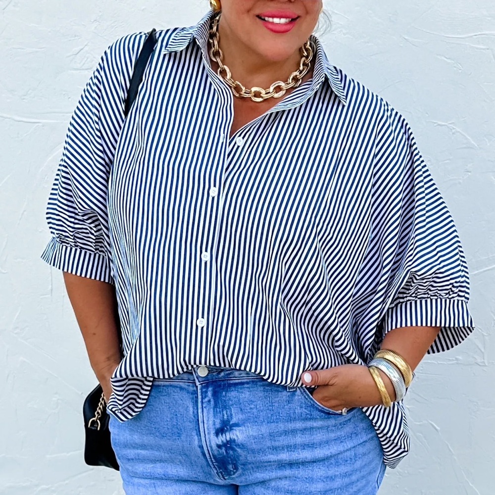 Navy Stripe Button-Up